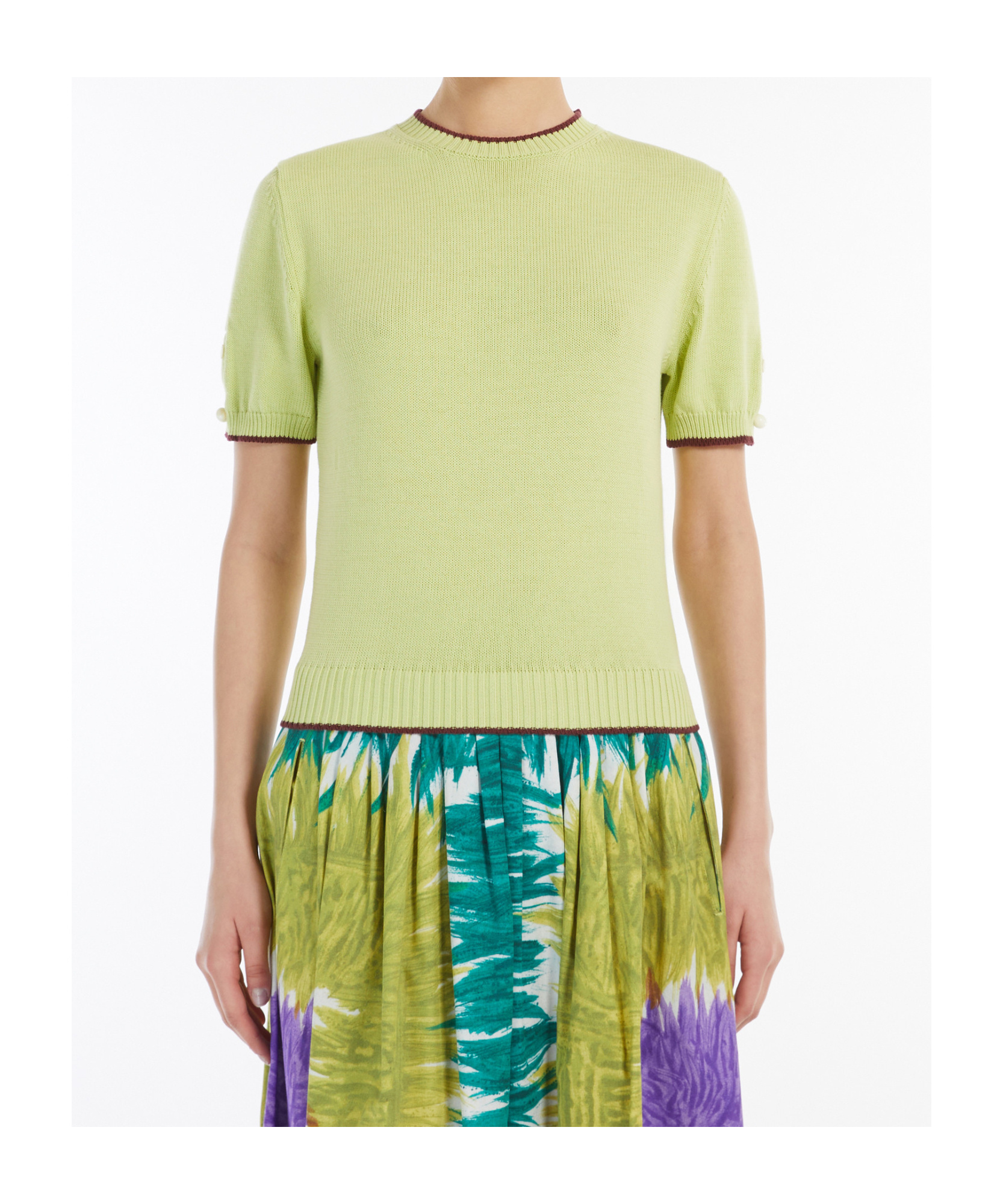 Shop Weekend Max Mara Short-sleeved Cotton Jumper In Light Green