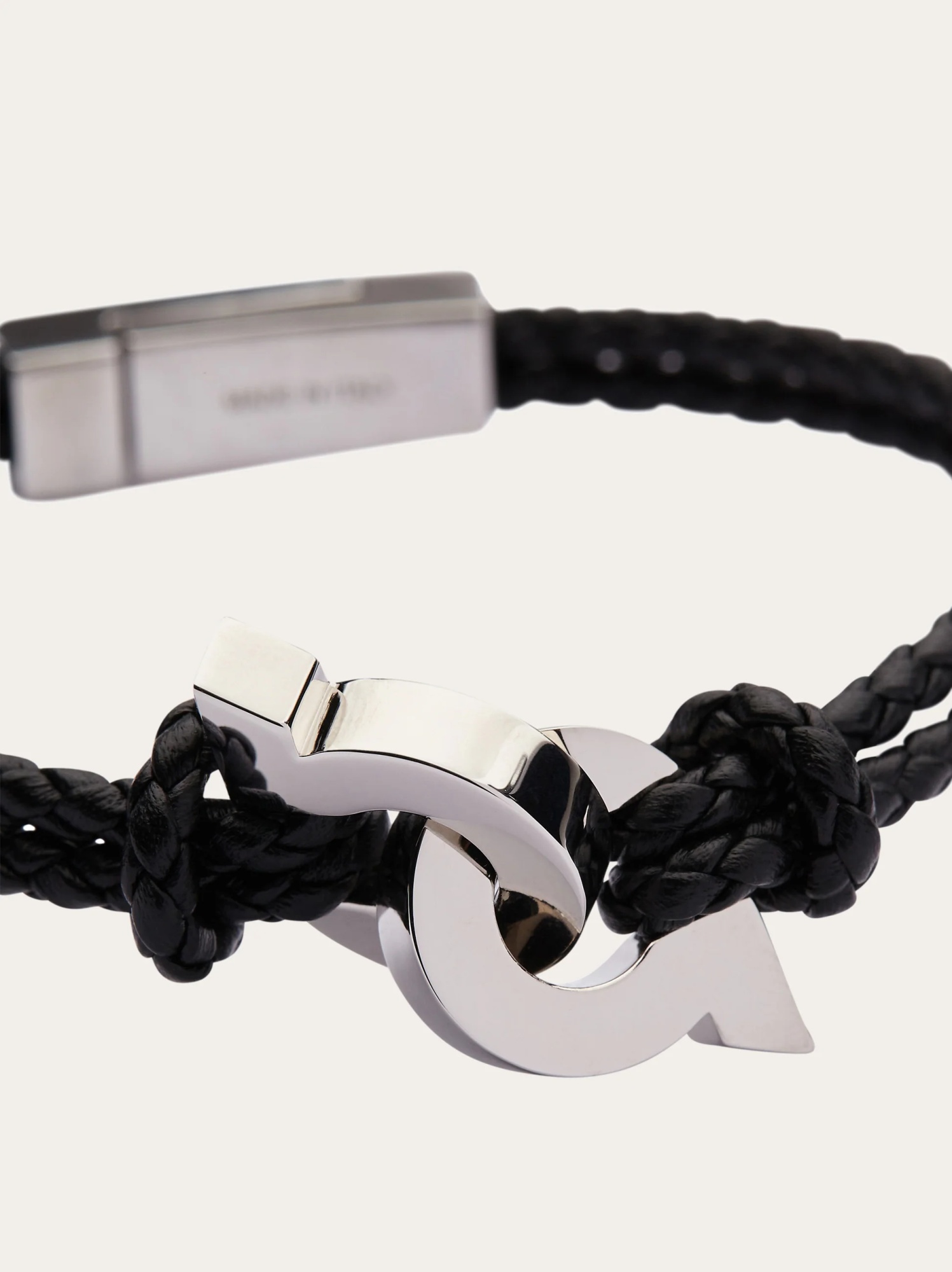Ferragamo Double Gancini Braided Leather Bracelet In Black