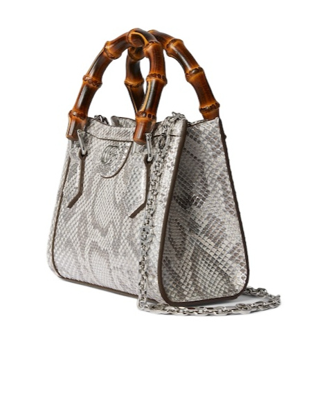 Gucci Diana Python Small Tote Bag In Gray