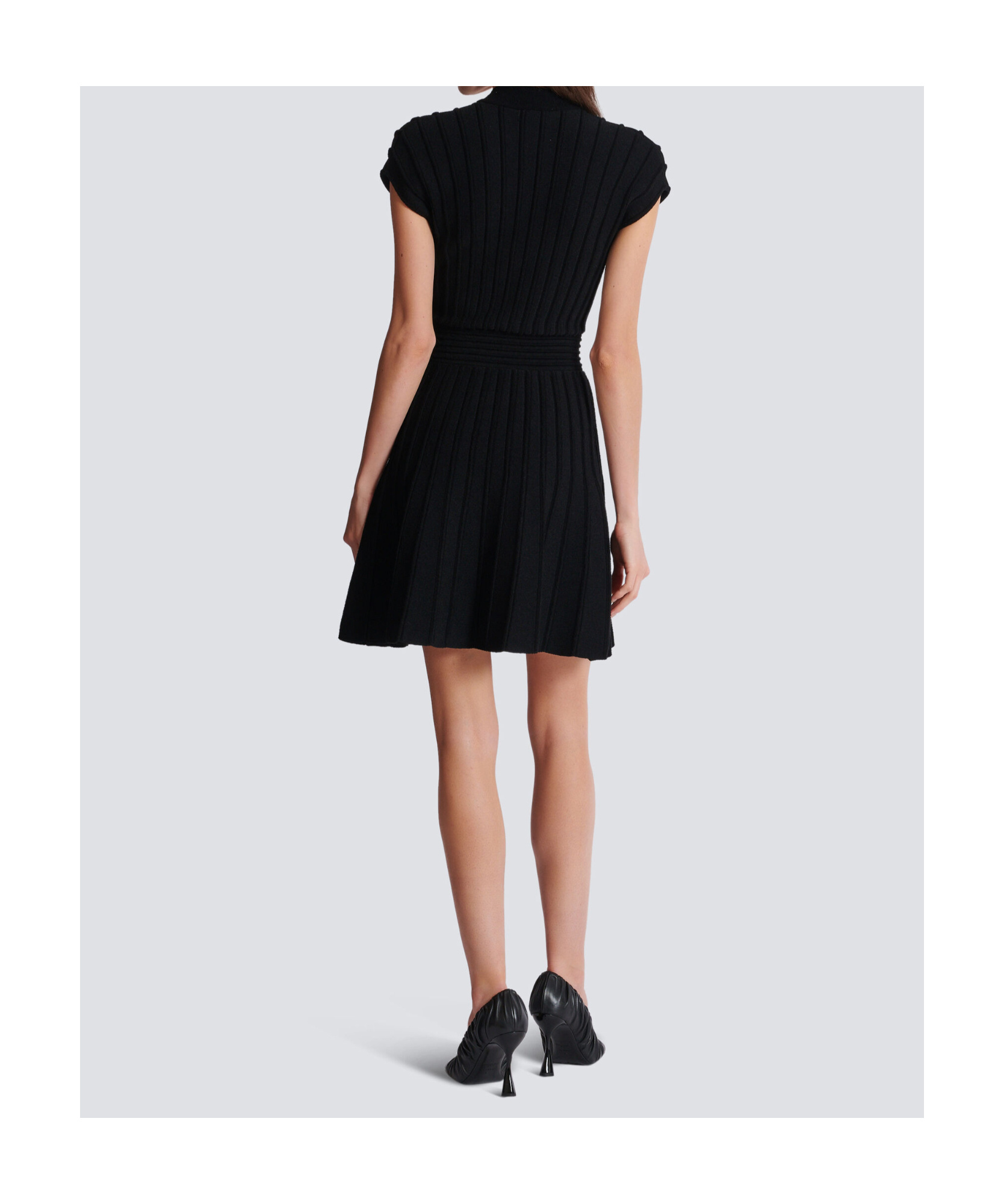 Shop Balmain Short Velvet Dress With Buttons In Black