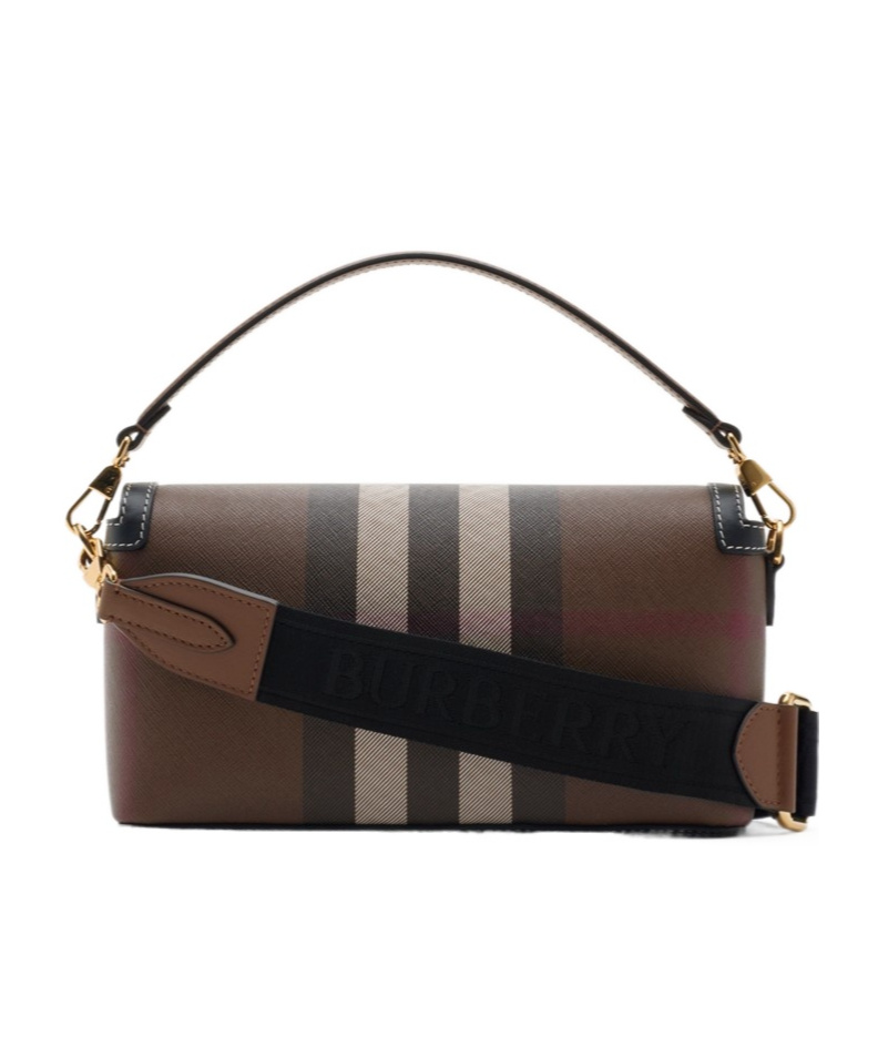 Burberry Womens Dark Birch Brown Note Check-print Woven Cross-body Bag In Dark Birch Brown