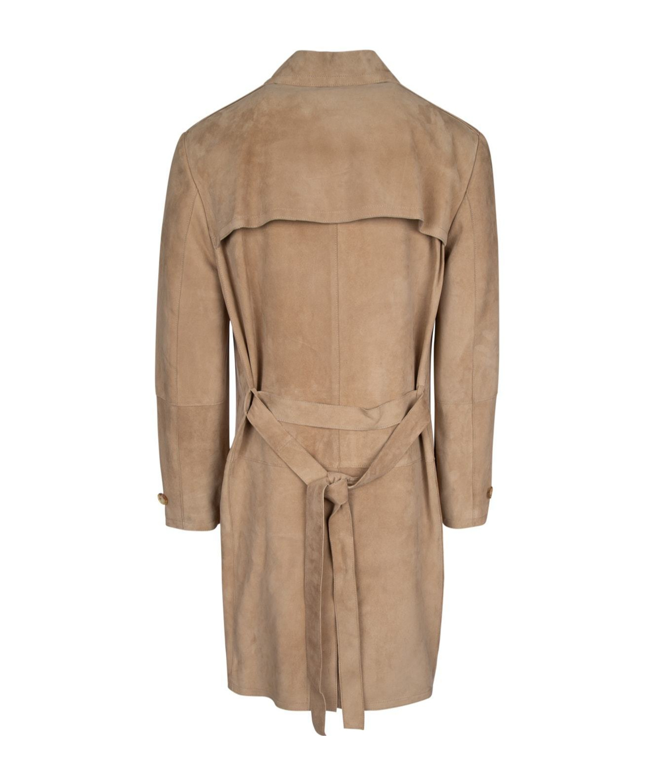 Brunello Cucinelli Double-breasted Lamb Leather Coat In Brown
