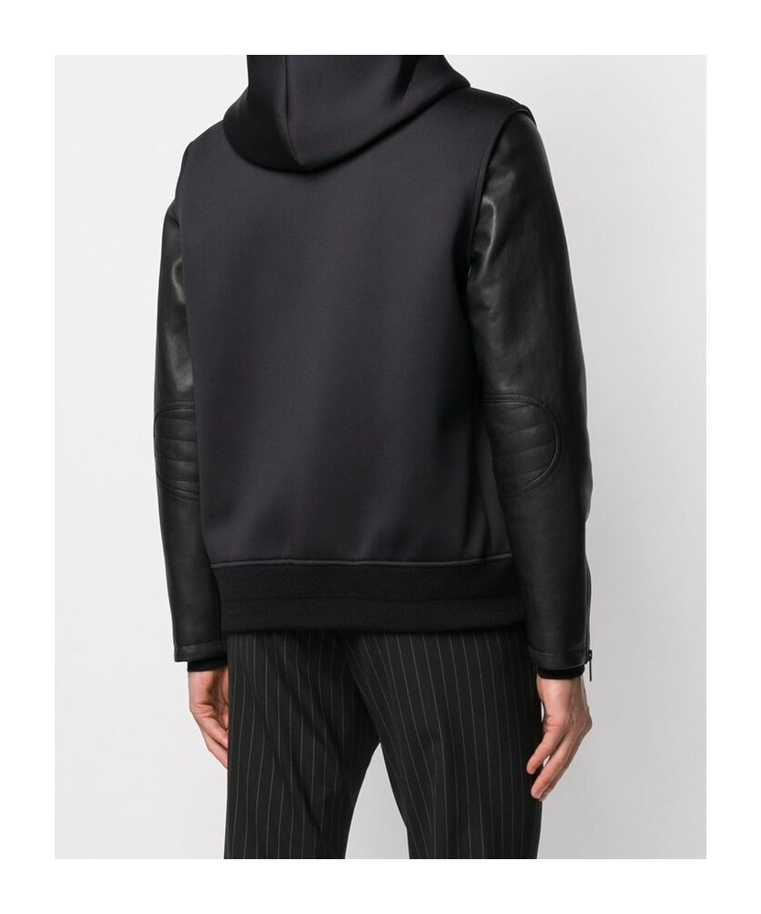 Givenchy Leather Sleeves Hooded Jacket In Black