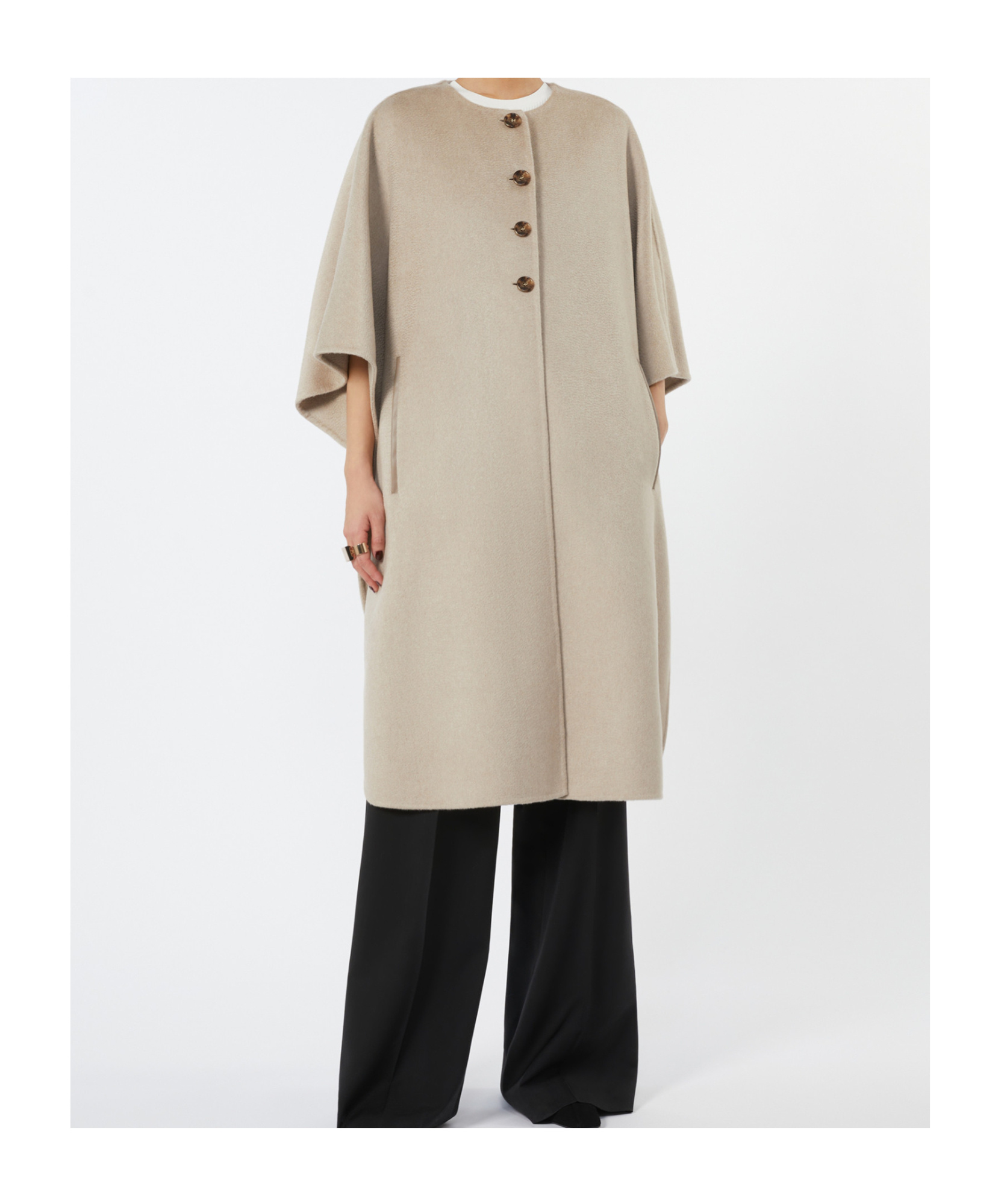 Max Mara Long Cape In Cashmere Drap In Neutral