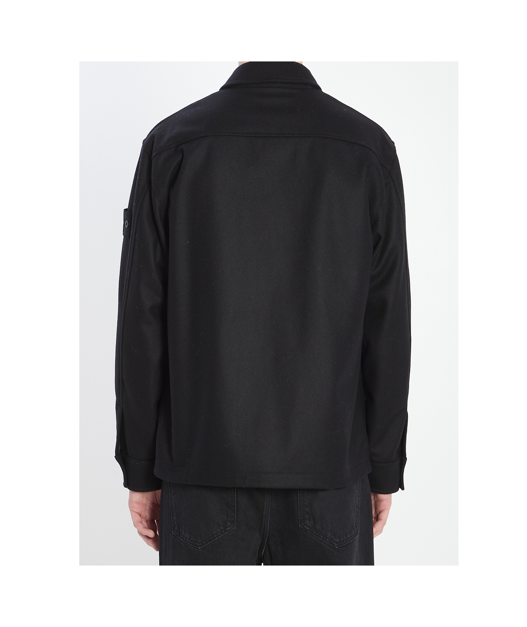 Stone Island Wool Blend Shirt With Chest And Flap Pockets In Black