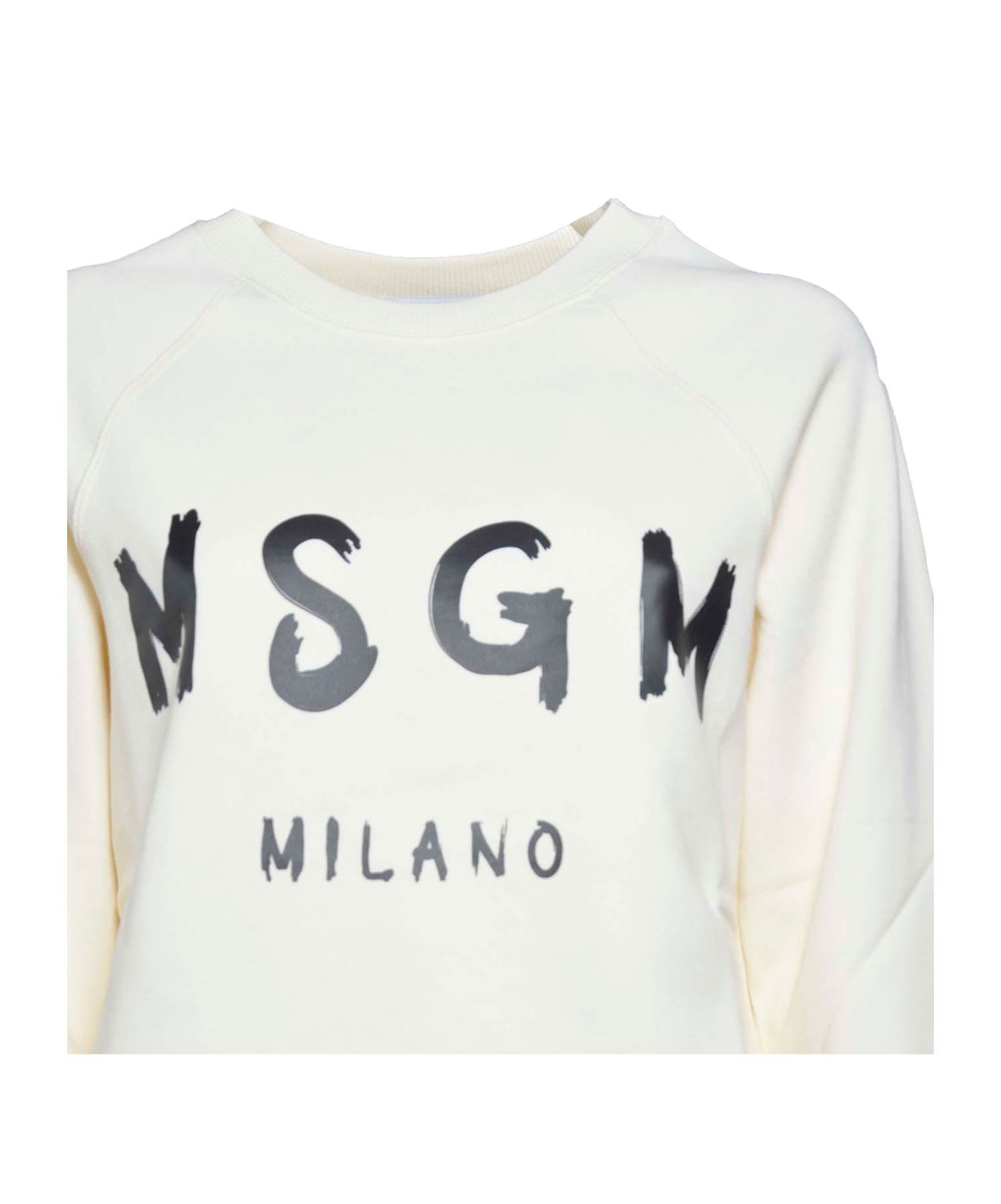 Msgm Ivory Cotton Crewneck Sweatshirt In White