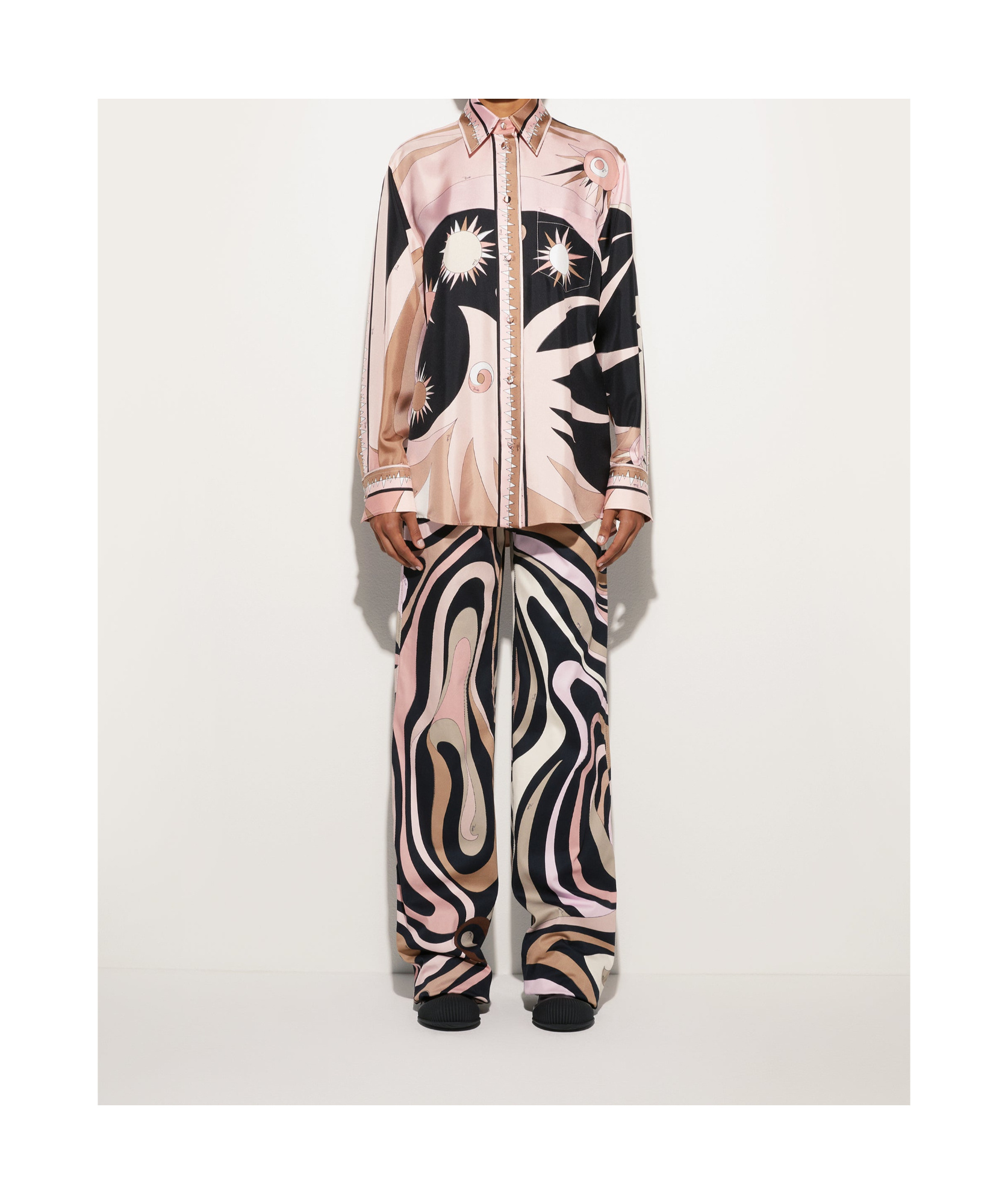 Pucci Stella Print Silk Oversized Shirt In Black