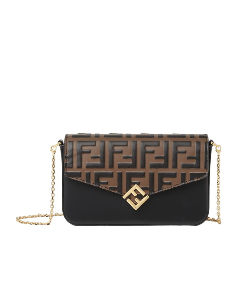 Fendi Ff-embossed Flap Wallet-on-chain In Black