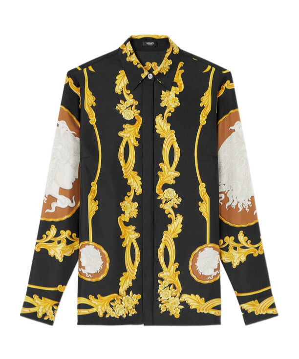 Versace Printed Silk Shirt In Black