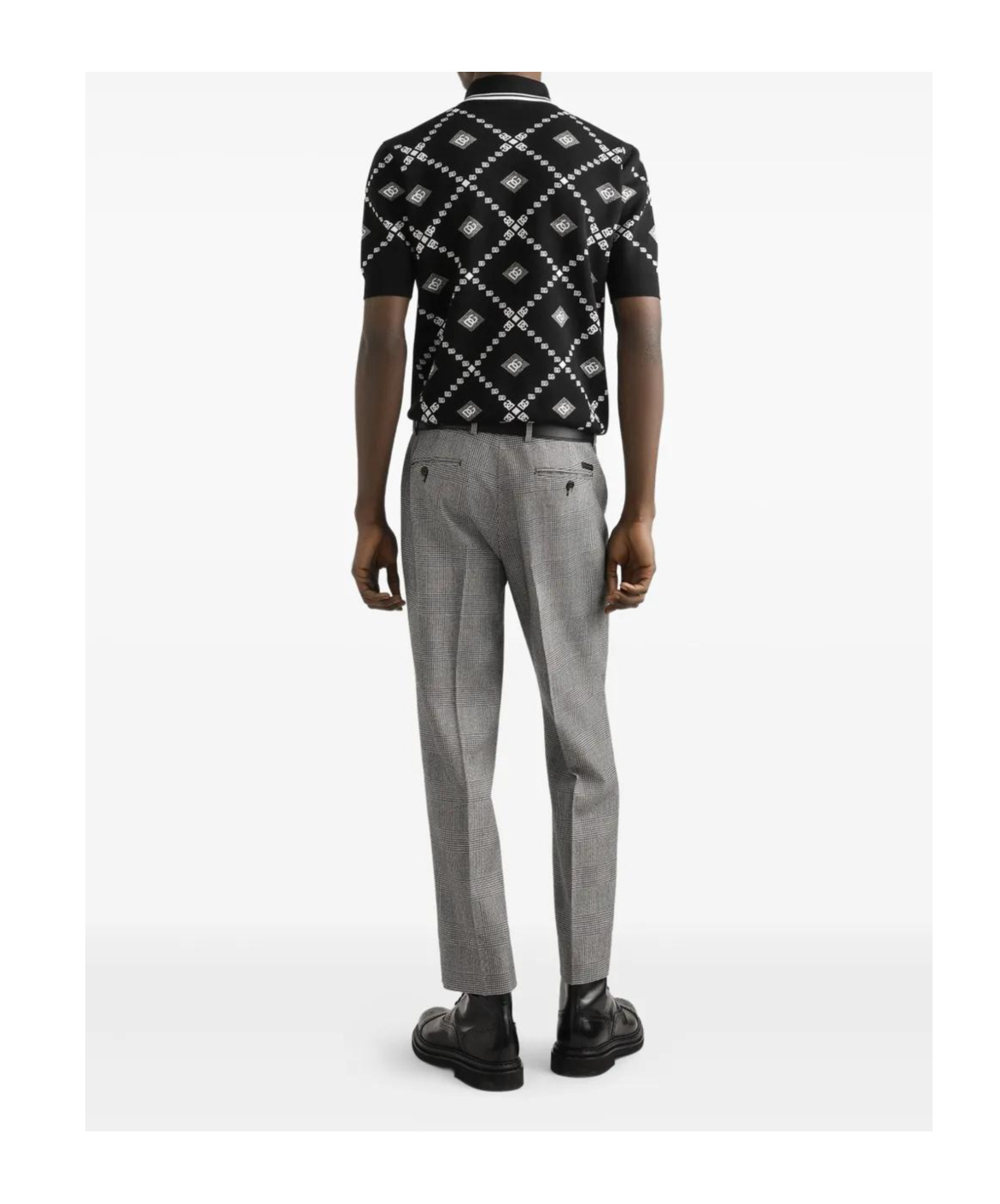 Dolce & Gabbana Men Wool And Silk Polo Shirt With Logo Monogram In Black