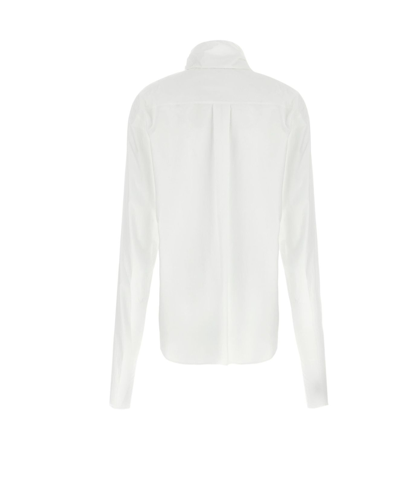 Alberta Ferretti Long Sleeve Collarless Shirt With Scarf Detail In White