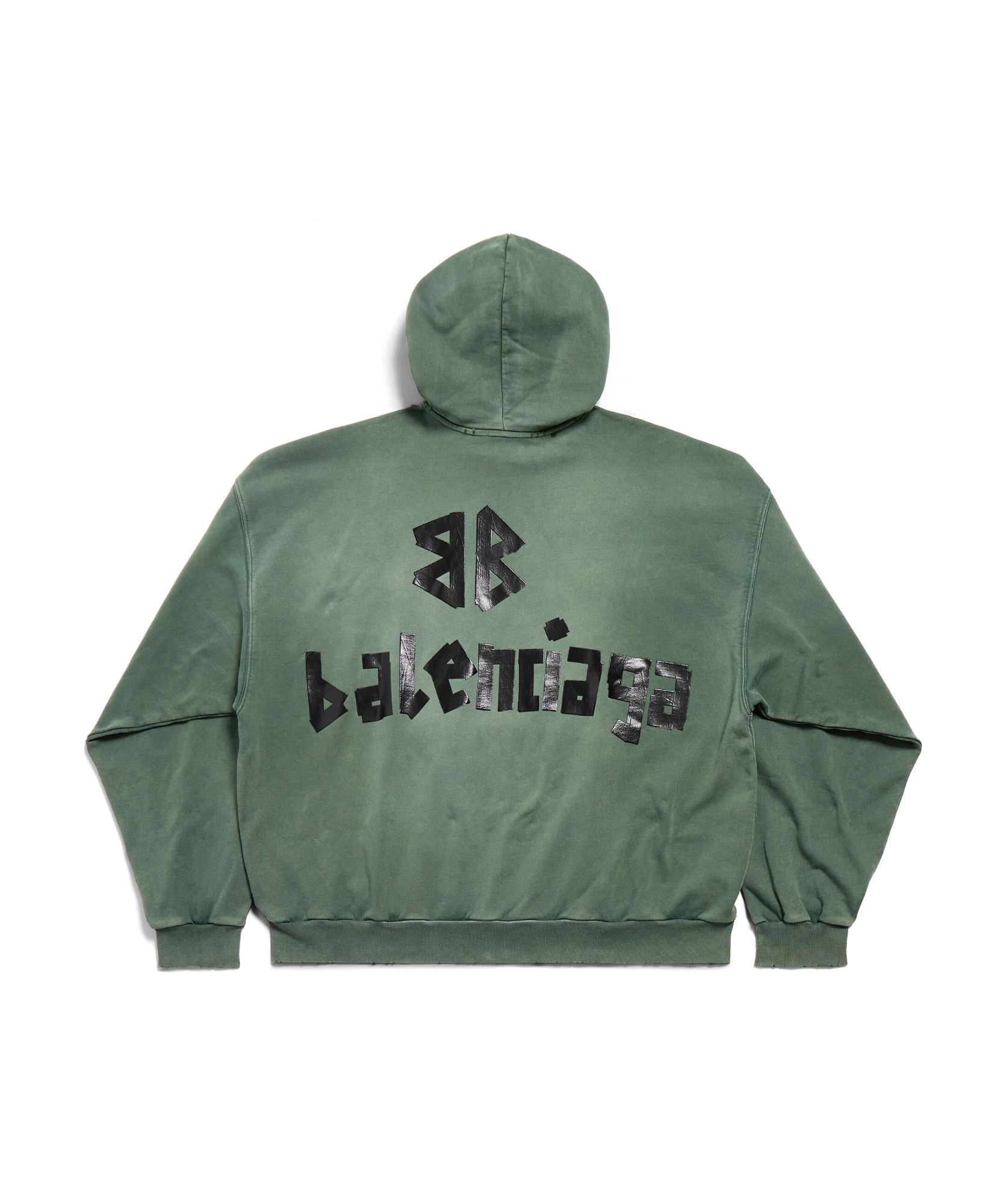 BALENCIAGA NEW TAPE TYPE RIPPED POCKET HOODIE LARGE FIT IN DARK GREEN