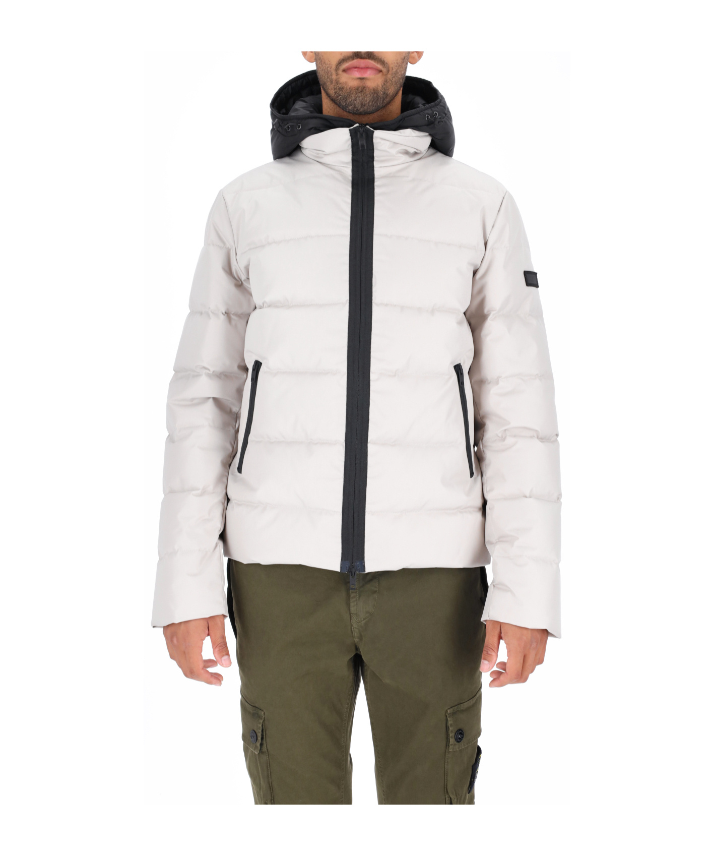 Fay Logo-patch Padded Hooded Jacket In White