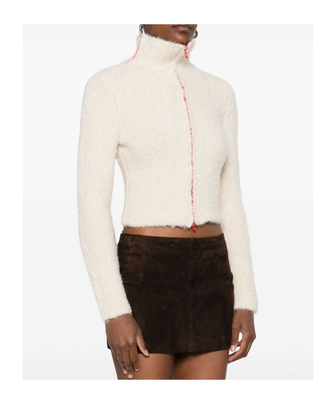 Diesel Cropped Blazer With Contrast Collar And Long Sleeves In White