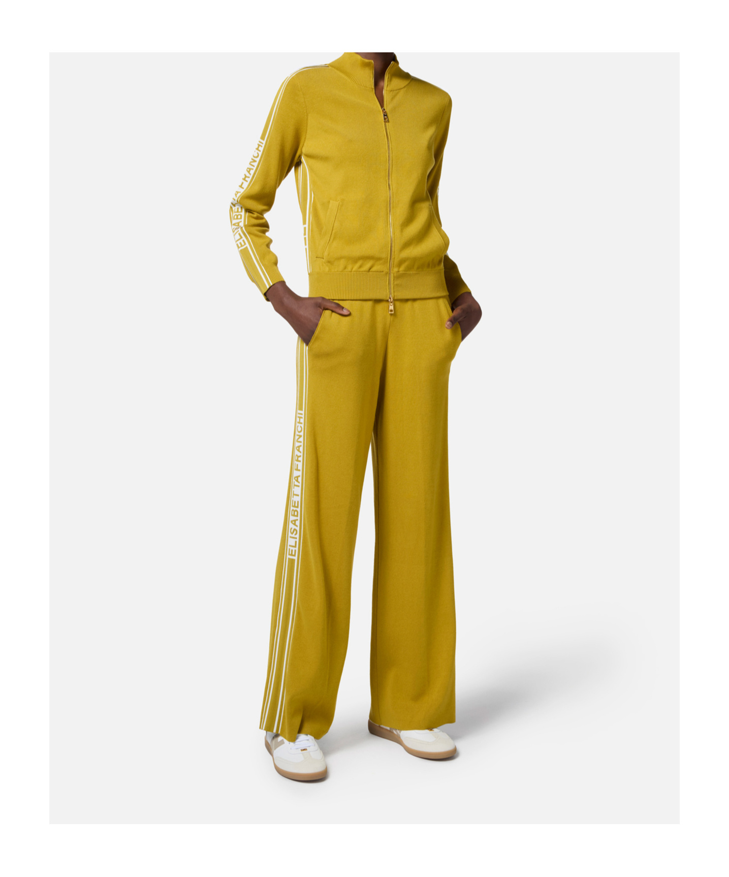 Elisabetta Franchi Tricot Yellow Sweater With Logo In Yellow