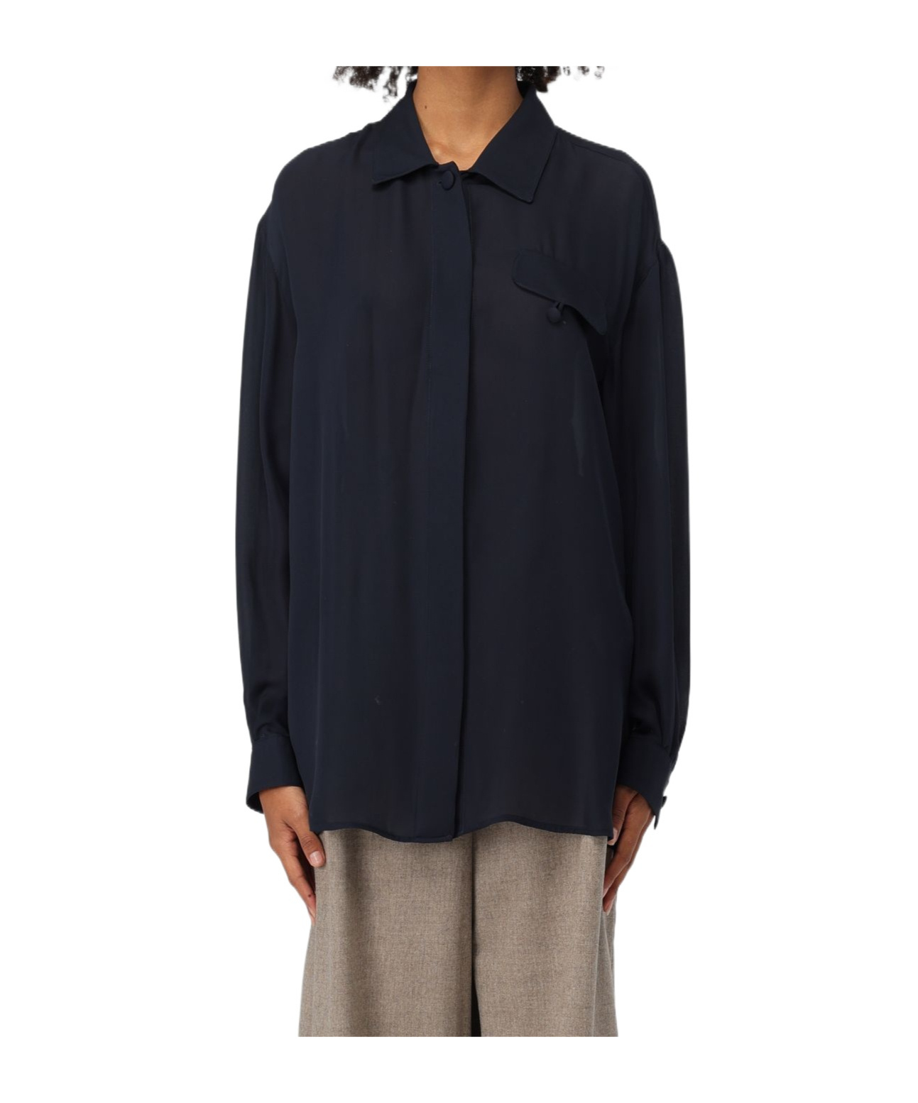 Emporio Armani Band Collar Textured Shirt With Button Detail In Black