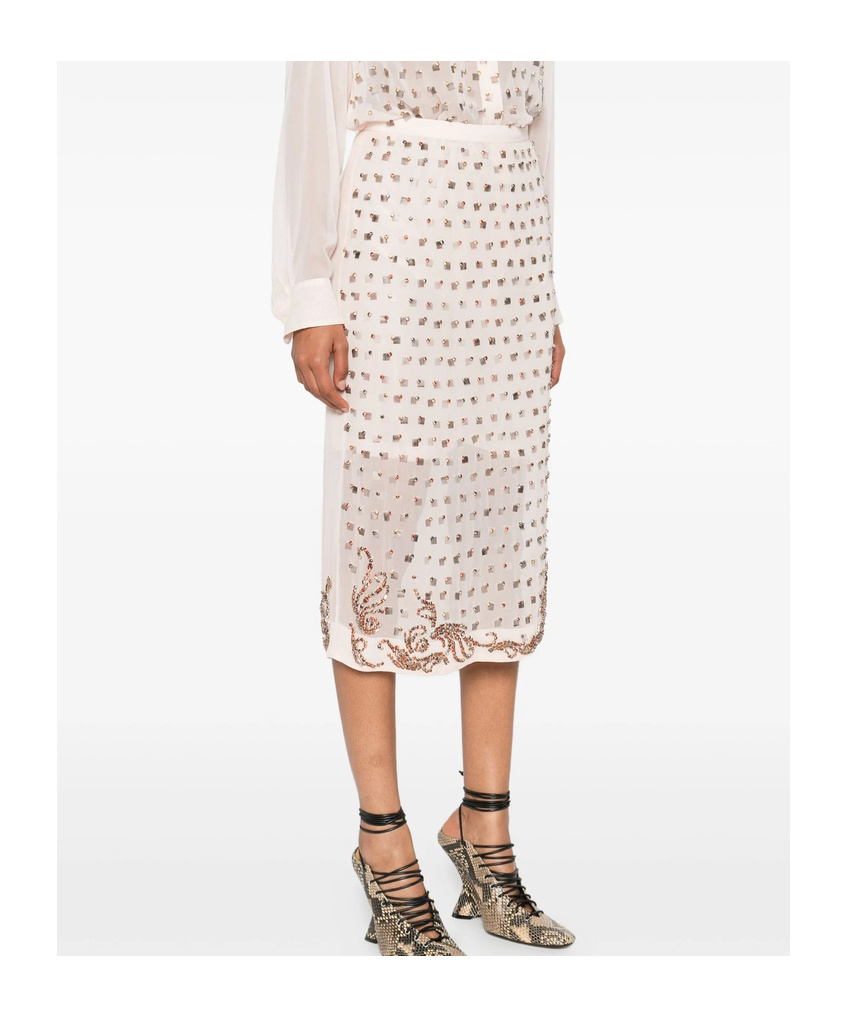 Dries Van Noten Sokna Embellished Midi Skirt In Neutral