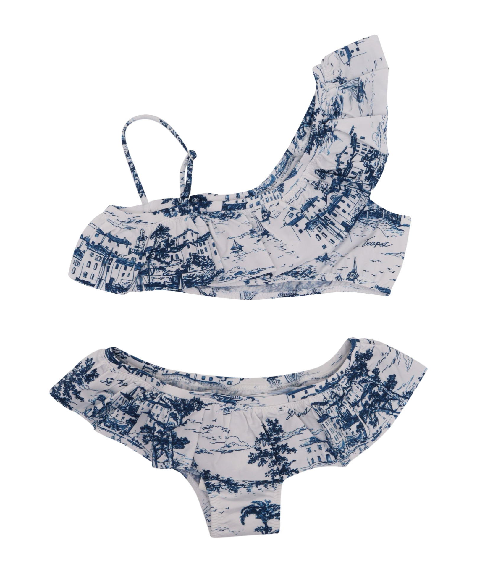 Mc2 Saint Barth Ruffled Asymmetric-shoulder Bikini In Blue