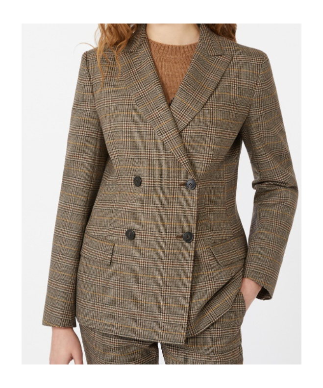Weekend Max Mara Giove Plaid Double Breasted Blazer In Brown