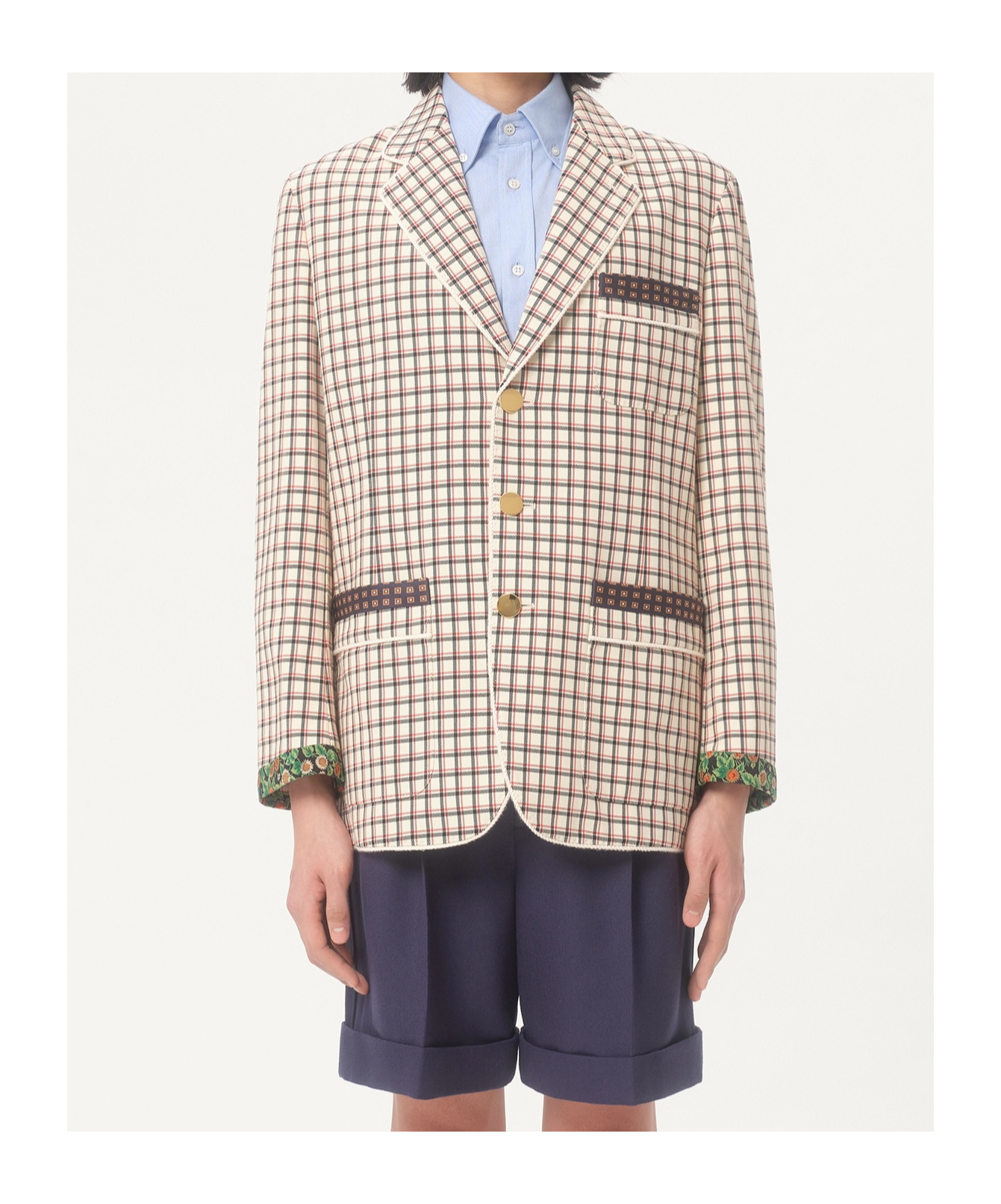 Valentino Single-breasted Cotton Jacket With Check Pattern And Printed Edges