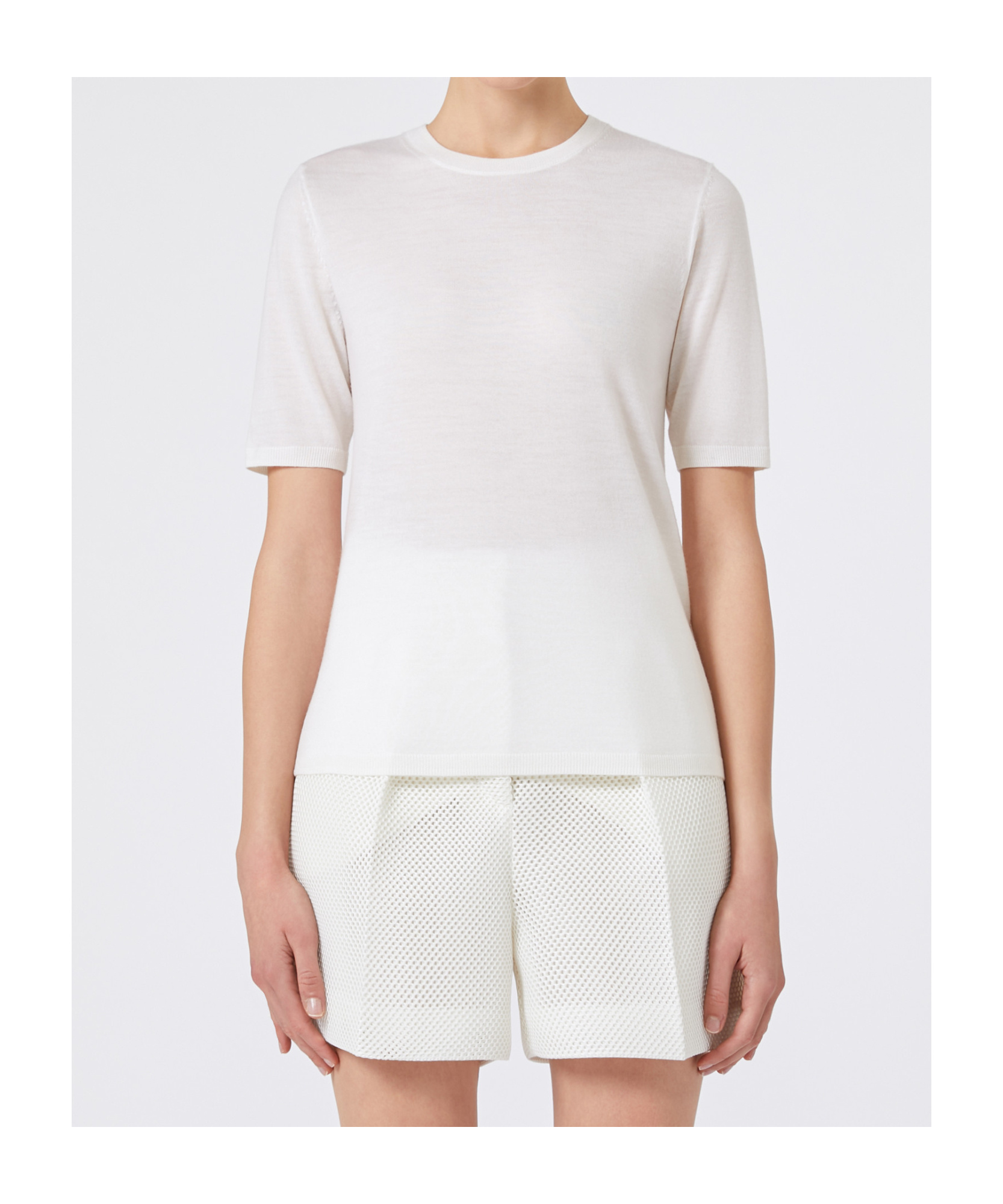 Max Mara Basic Slim Fit Wool Sweater Crew Neck In White