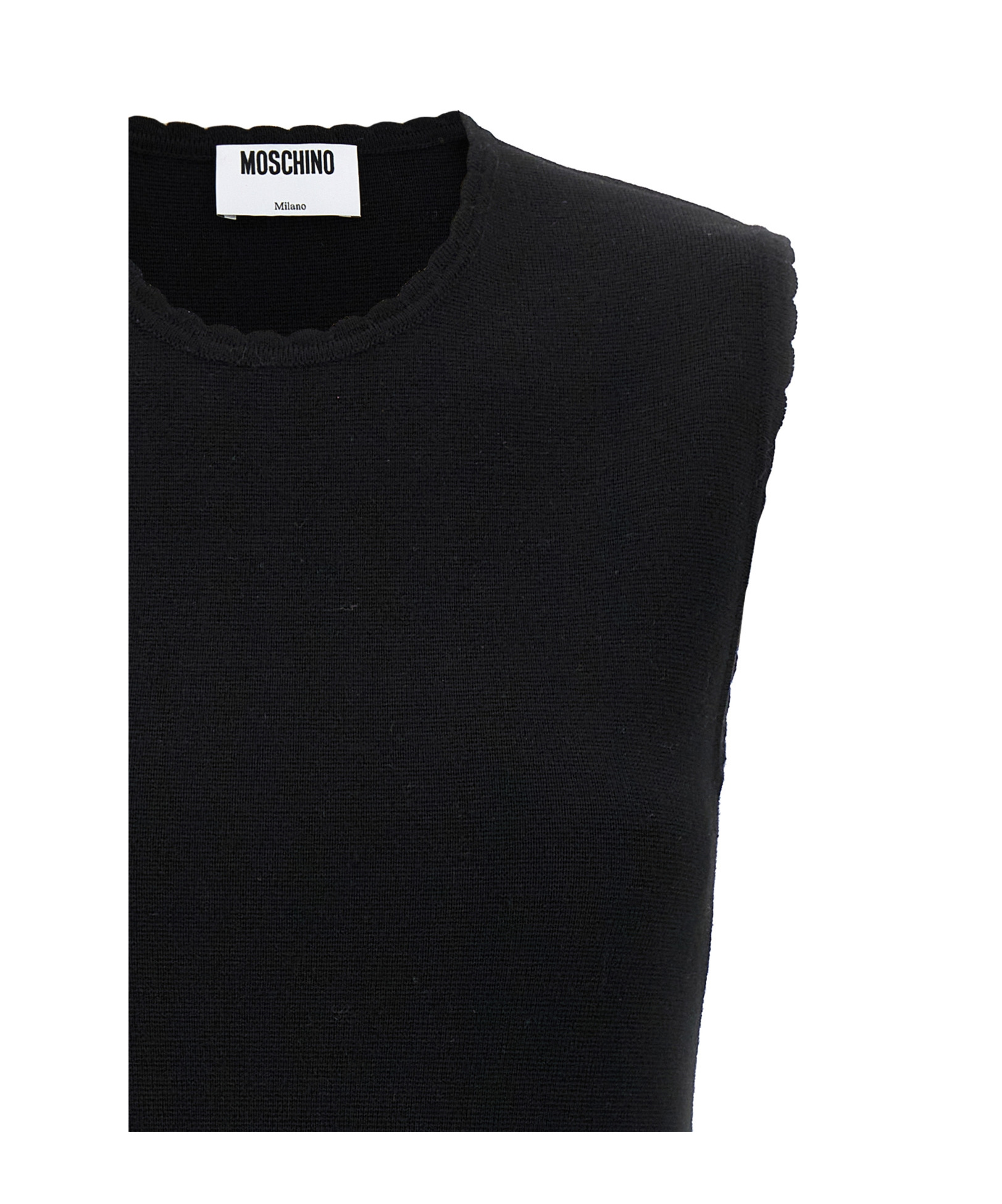 Moschino Zipper Pocket Scalloped Sleeveless Dress In Black