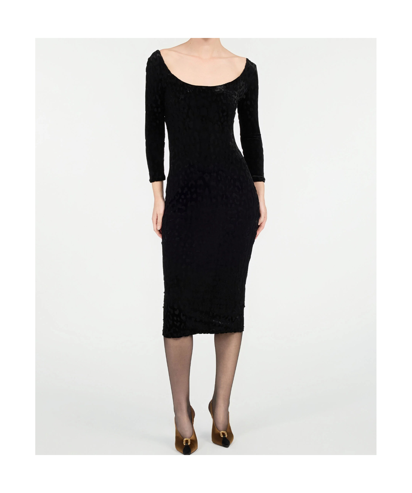 Roberto Cavalli Patterned Midi Dress In Black