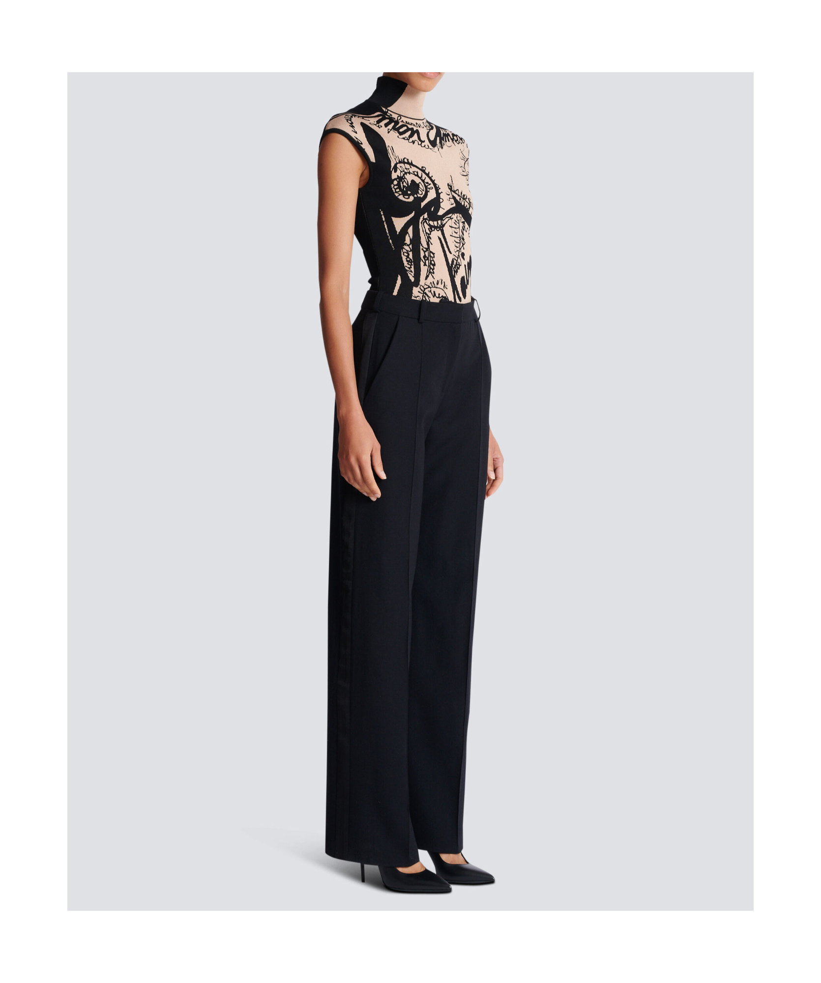 Balmain Body Script Trompe L'oeil Knit Cap-sleeve Bodysuit In Nude