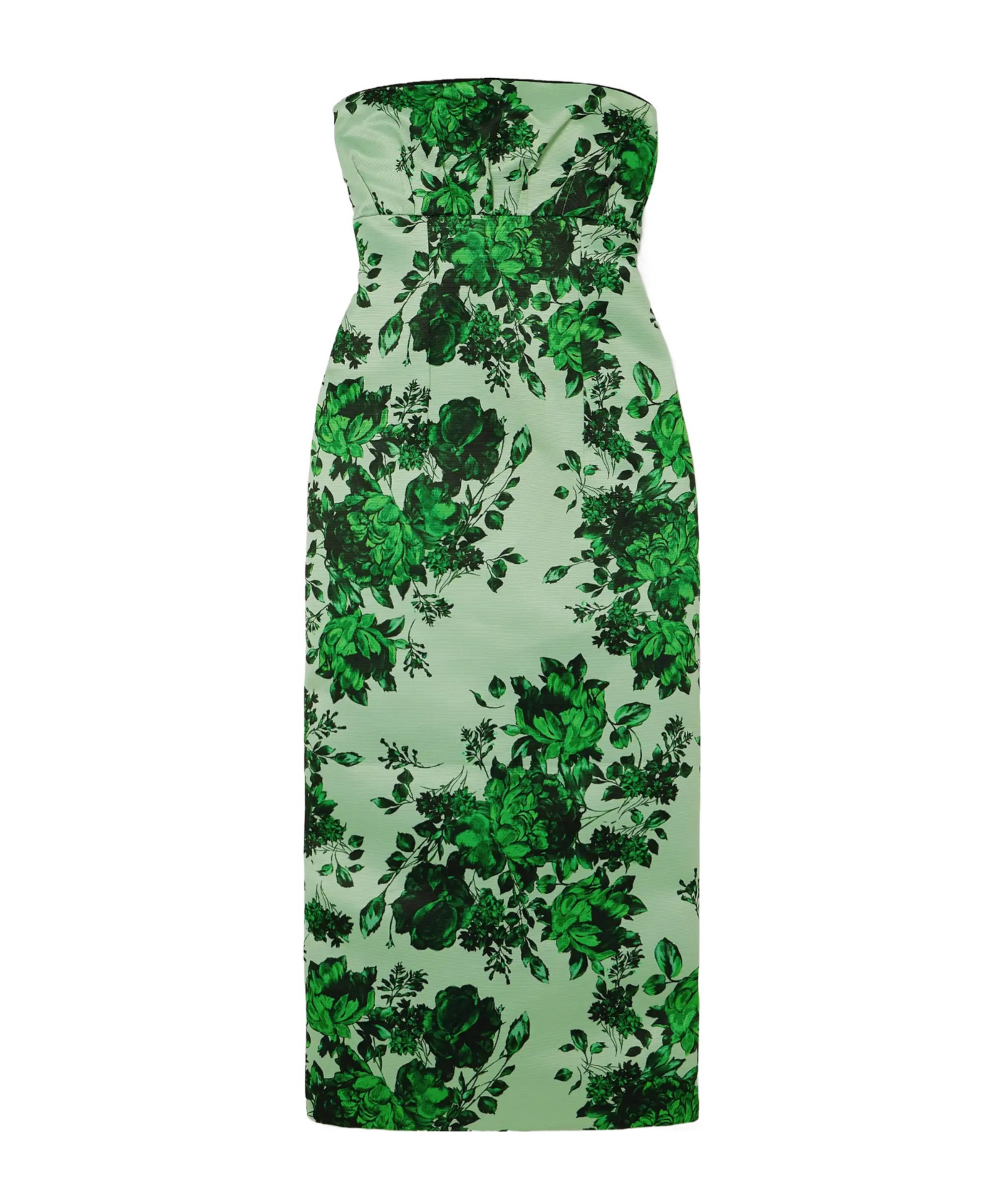Emilia Wickstead Adalina Strapless Floral-print Taffeta-faille Midi Dress In Green