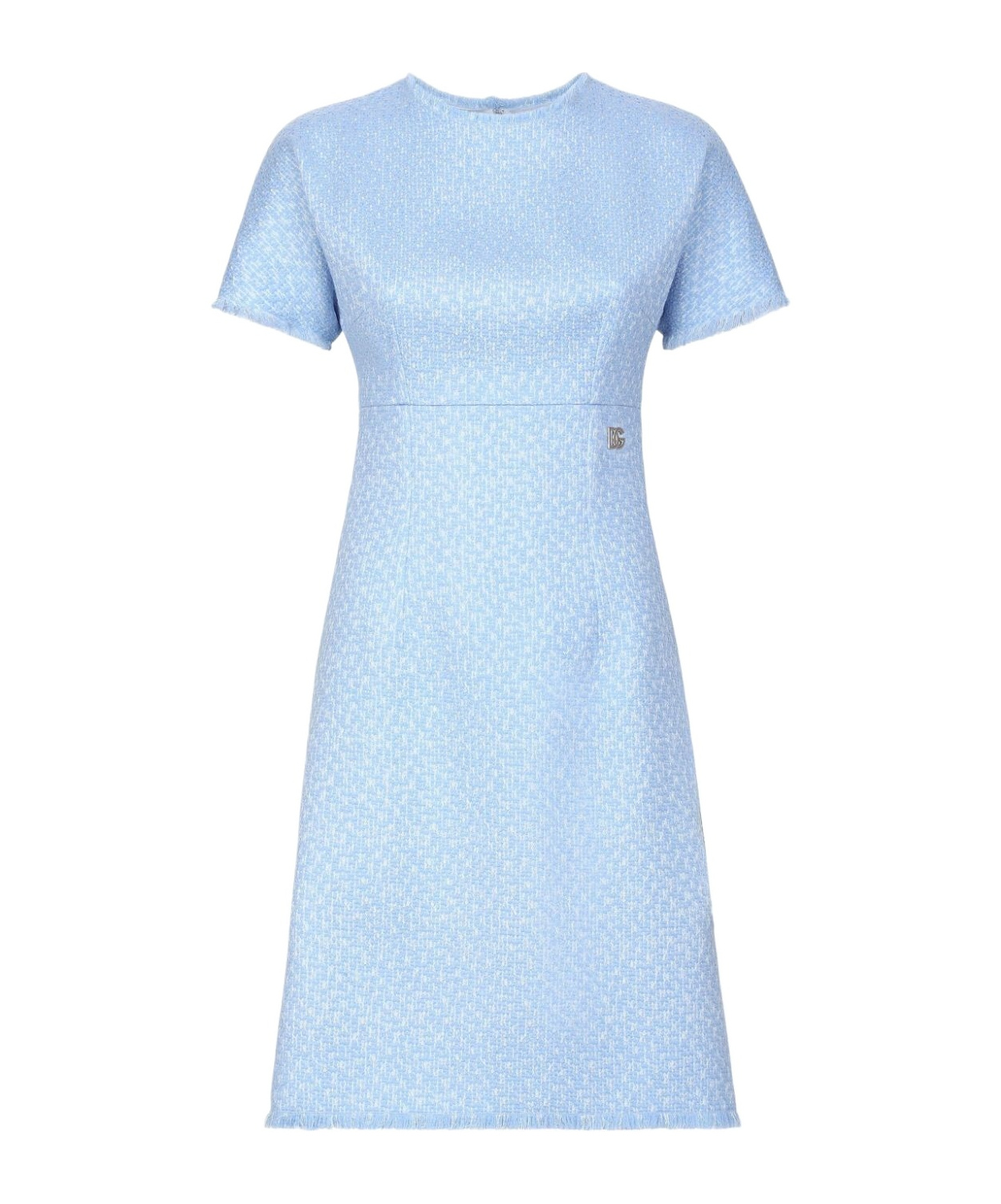 Dolce & Gabbana Raschel Tweed Midi Dress With Dg Logo In Blue