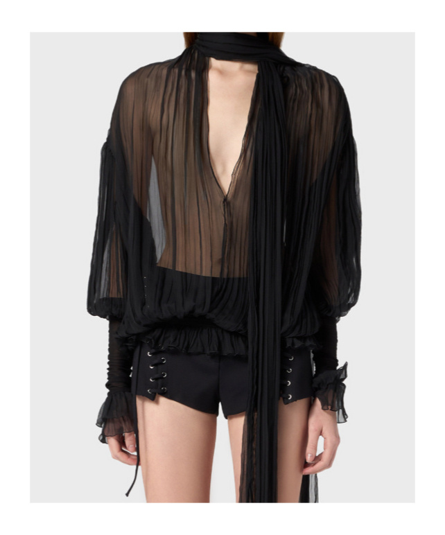 Blumarine Pleated Blouse In Silk Chiffon