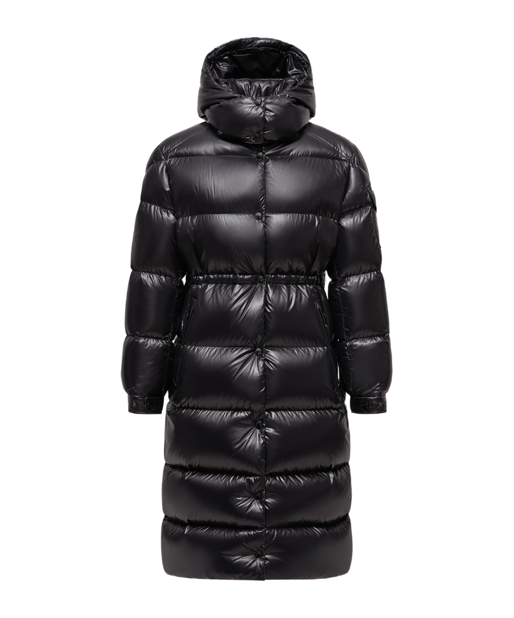 Moncler Cavettaz Hooded Long Down Jacket In Black