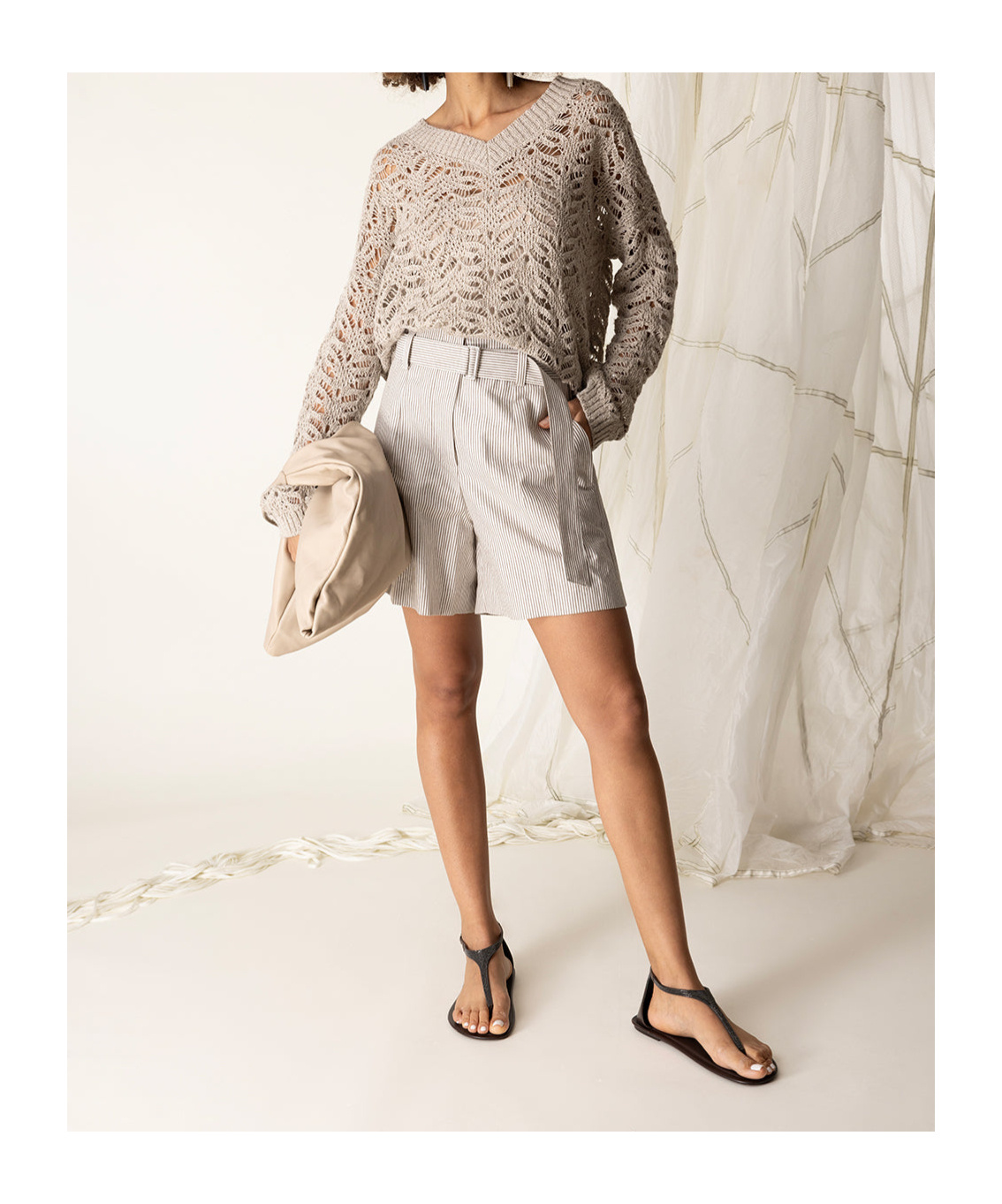 Shop Brunello Cucinelli Belted Tailored Short In White