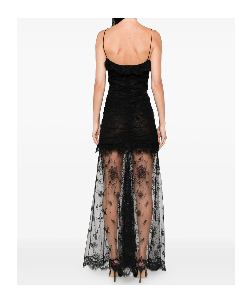 Alessandra Rich Lace Ruched Dress In Black