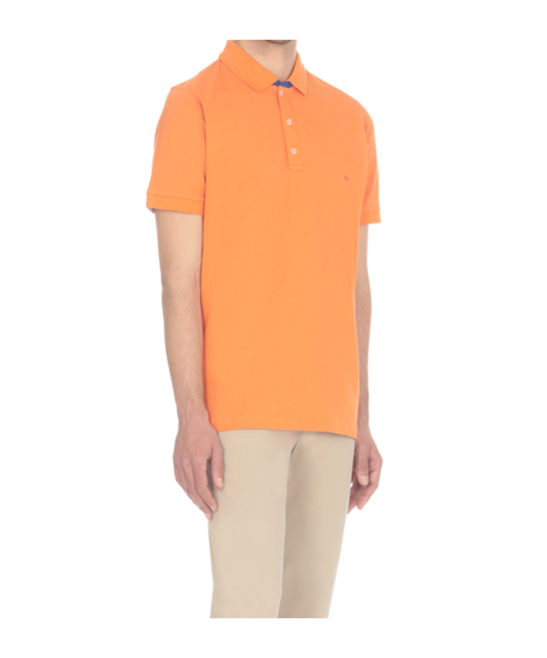 Fay Polo Db Collar Piquet Polo In Orange