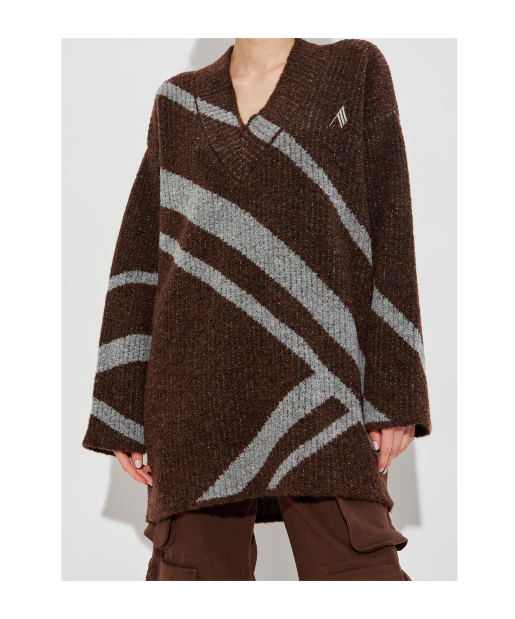 Attico Diagonal-stripe Sweater In Brown