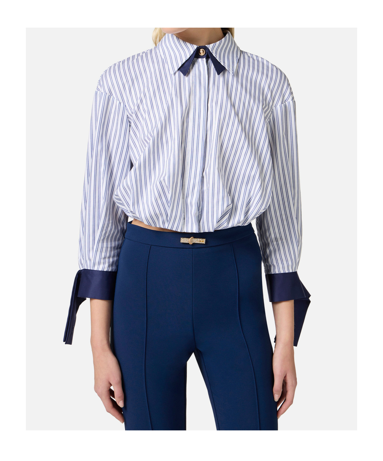 Elisabetta Franchi Oltremare Striped Cropped Shirt In White