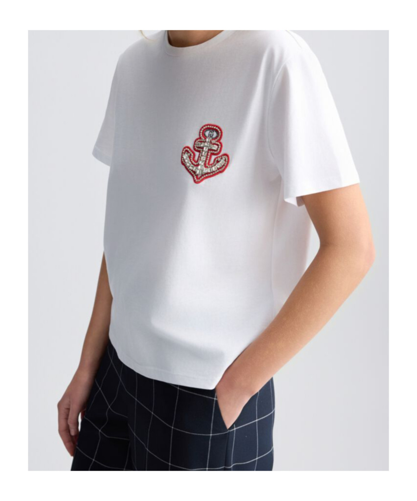 Liu •jo Liu Jo Graphic Embroidered Embellished T In White