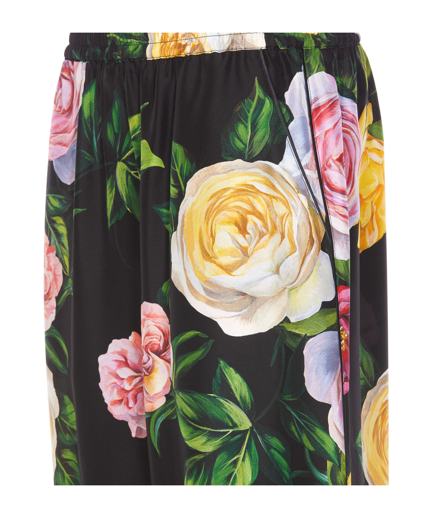 Dolce & Gabbana Peony And Roses Print Pants In Black