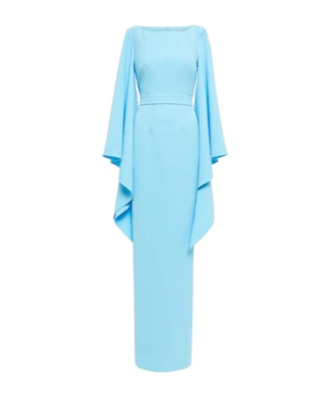 Safiyaa London Boat N Flared Belted Maxi Dress In Blue