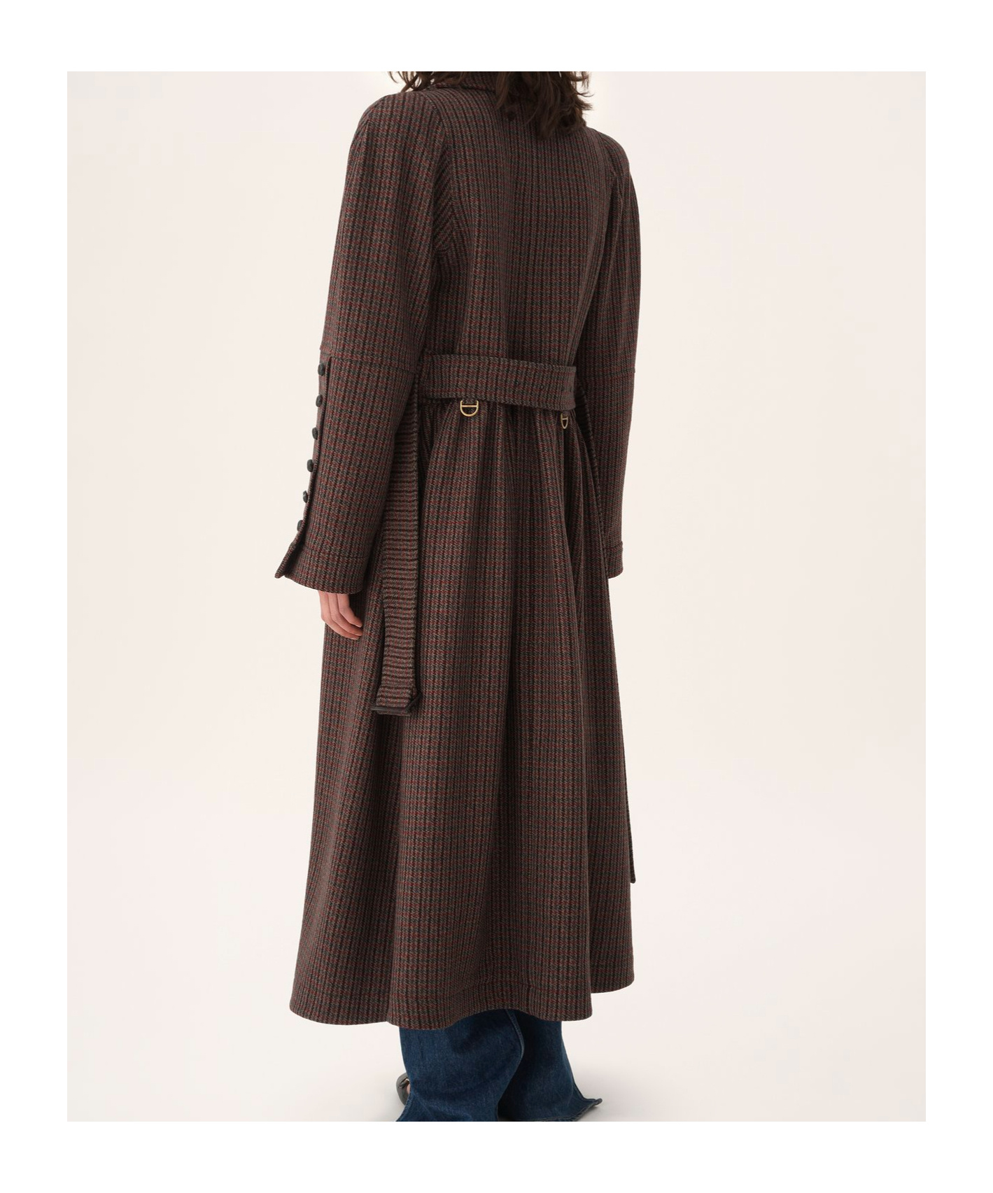 Chloé Chloe Houndstooth Double-breasted Belted Wool Coat In Brown