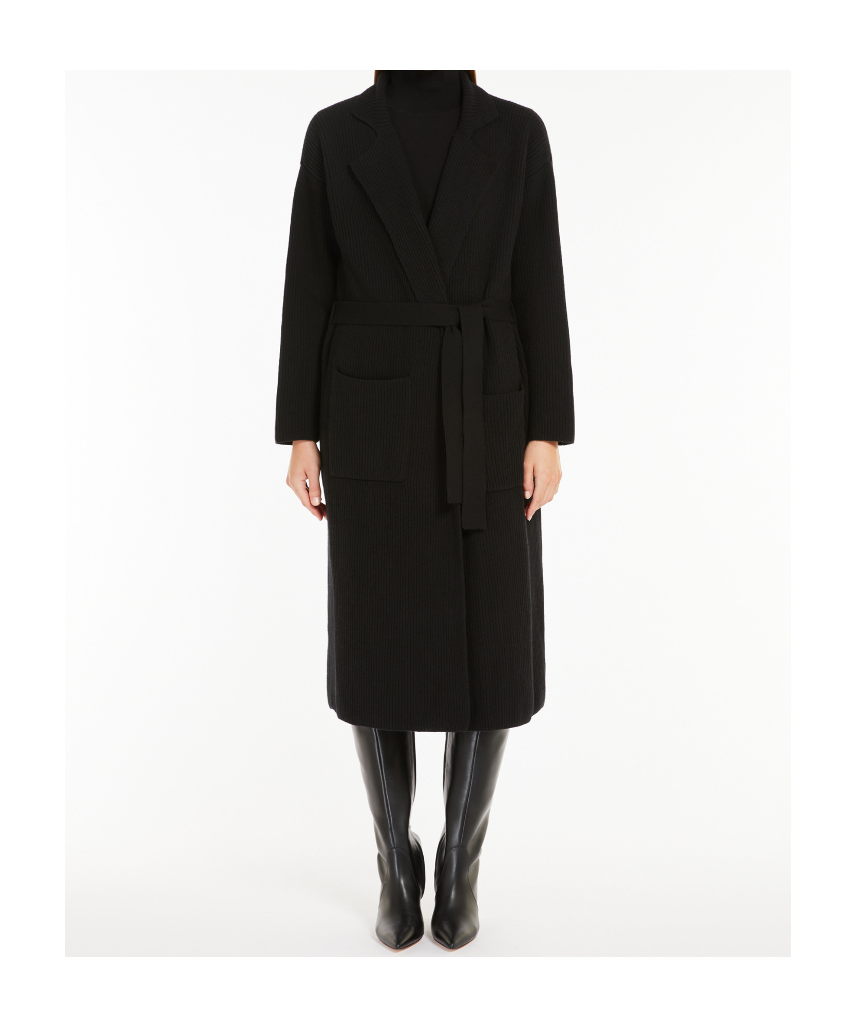 Weekend Max Mara Kabul Cardigan In Ribbed Wool Knit In Black
