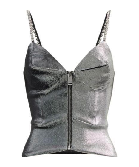 Area Embellished Metallic Corset Top In Gray