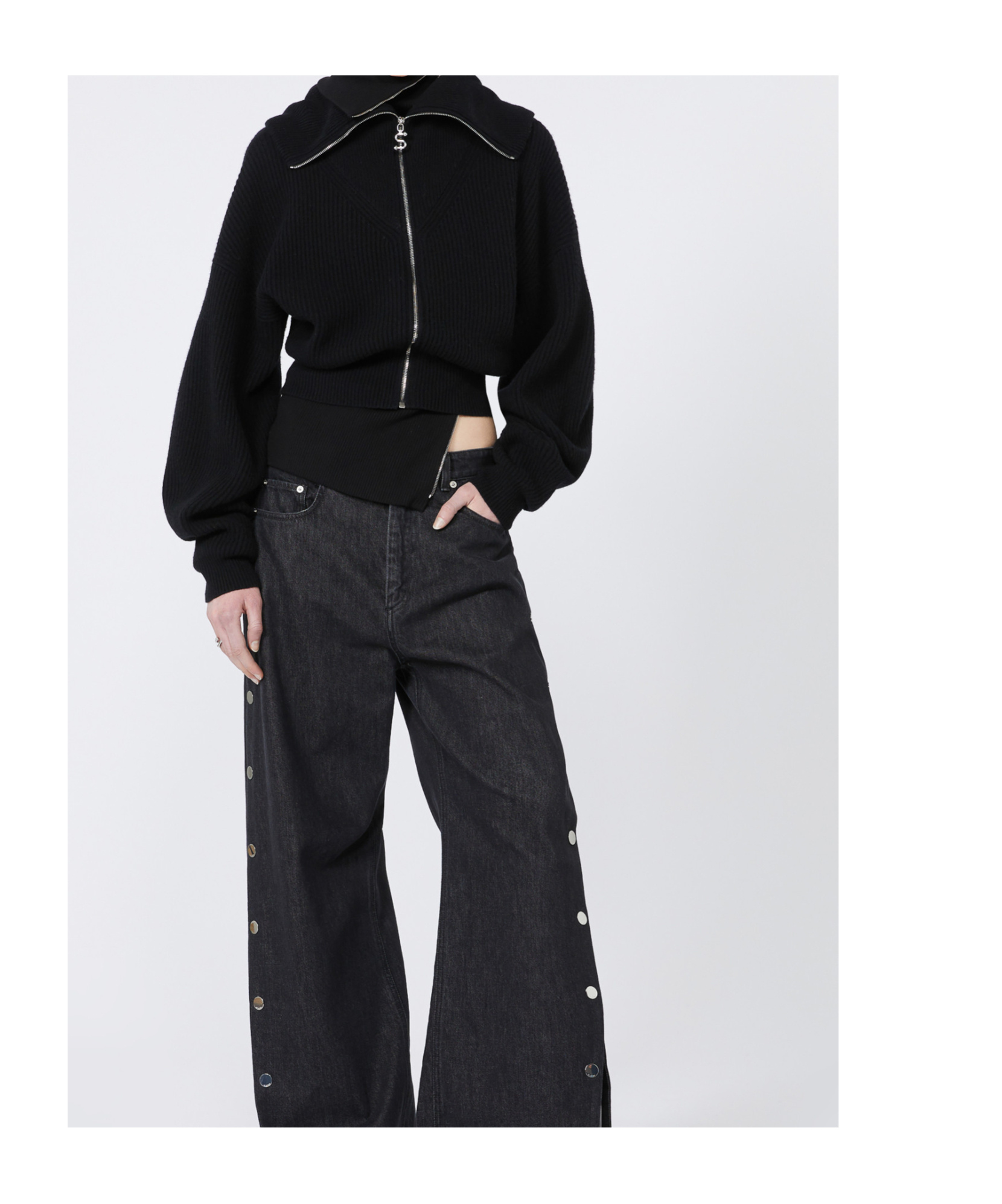 Sportmax Cropped Hooded Knitwear Ribbed Texture In Black
