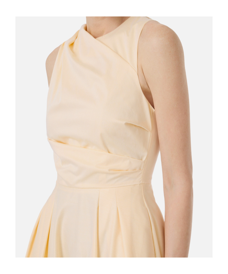 Elisabetta Franchi Cotton Poplin Dress With Logo Detail In Lemonade