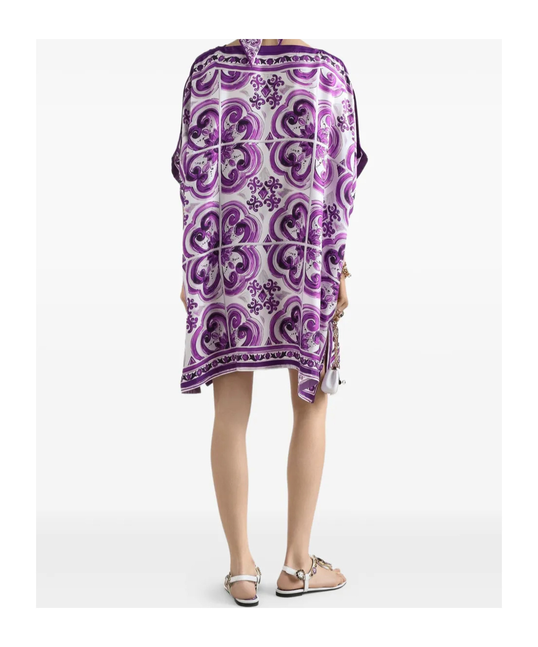 Dolce & Gabbana Kaftano In Twill Stampa Maiolica In Purple