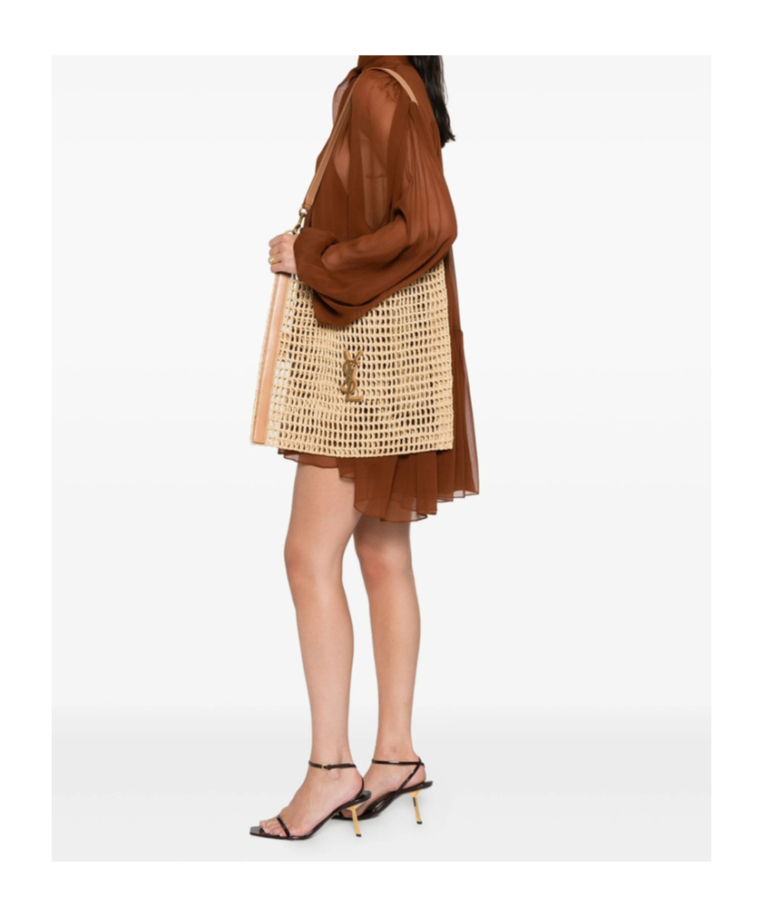 Saint Laurent Woven Shoulder Bag In Brown