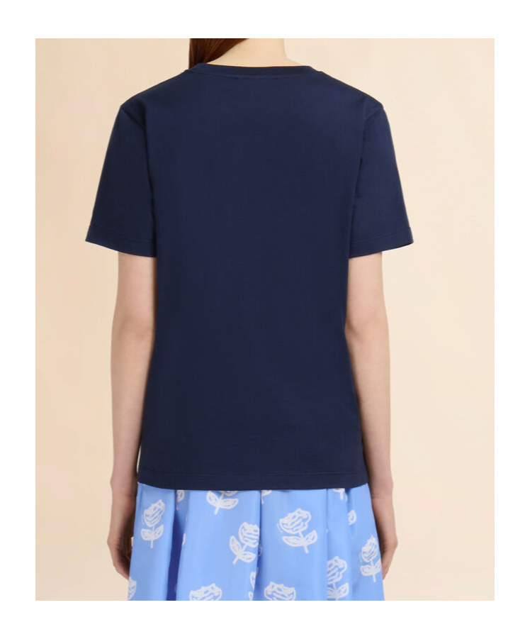 Marni Relaxed Fit Black T-shirt With Subtle Embroidered Logo In Blue