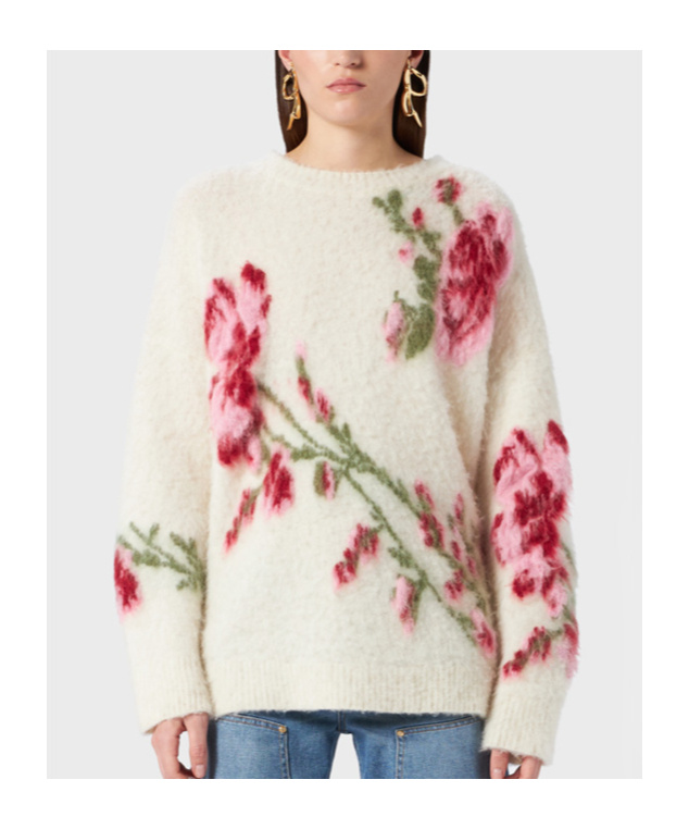 Blumarine Jacquar Crew Neck In White