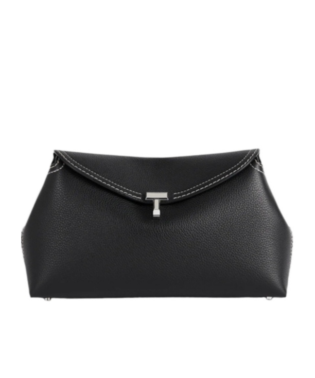 Totême Logo Plaque Foldover Top Handle Bag In Black